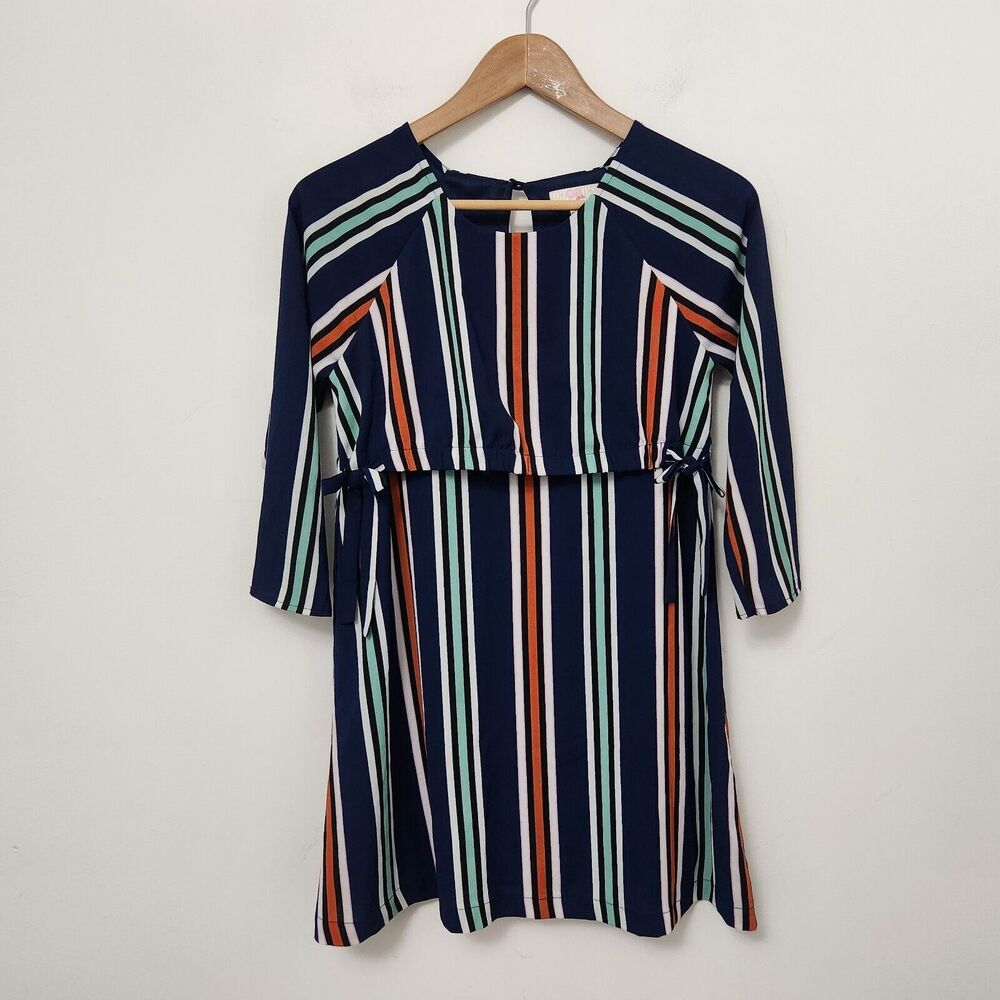 GB GIRLS Women's Multicolor Striped 3/4 Sleeve Short Dress Size L